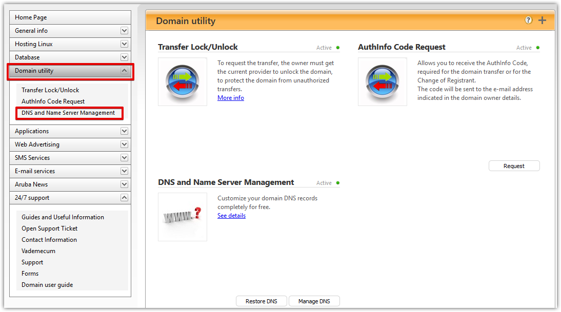 Aruba DNS Zone