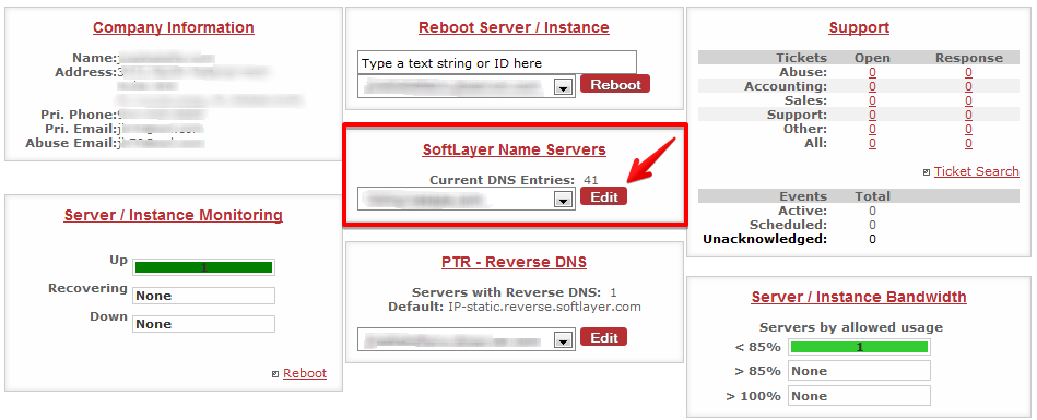 Access SoftLayer DNS zone editor interface